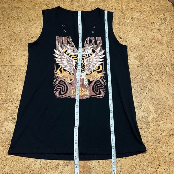 Music City Nashville Tennessee V-neck Sleeveless T-Shirt Sz S - Picture 10 of 10